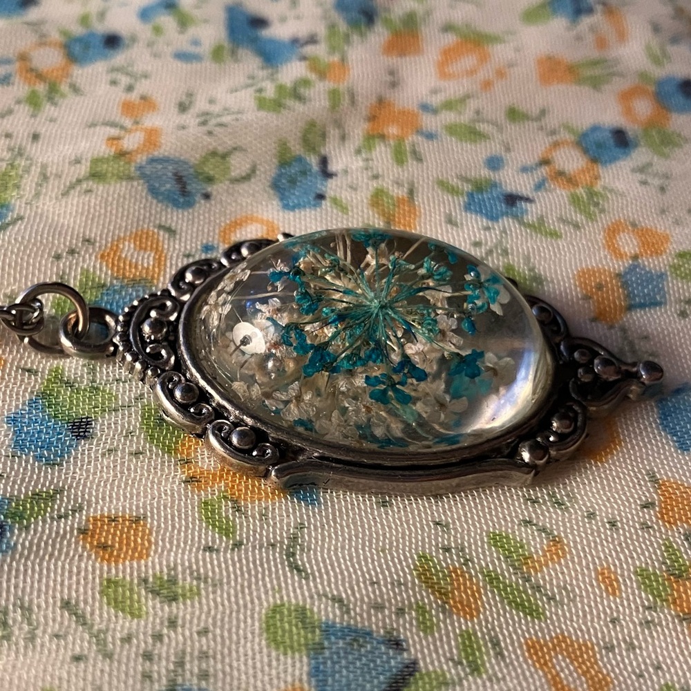 Blue Dried Flower Pendant Necklace